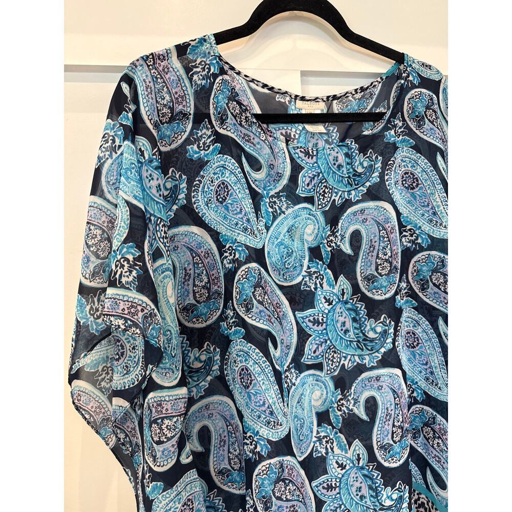 Talbots Poncho Style Semi-Sheer Blue Paisley Blouse, L/XL - Picture 2 of 6